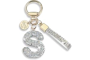 JINGUAZI Pink Blue White Initial Letter Keychain Gift for Women Girls Bling Sparkly Cute Backpack Car Key Accessories Lanyard