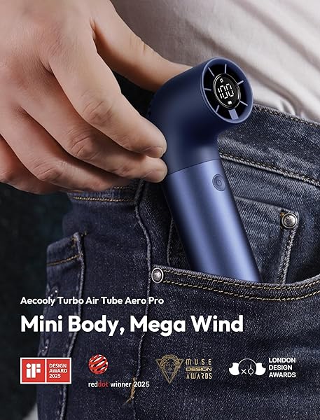 AECOOLY PORTABLE HANDHELD FAN, POWERFUL TURBO AIR TUBE FAN, 19000 RPM HIGH SPEED AERO PRO, 15H MAX COOLING TIME, 6 SPEEDS ALUMINUM CASE, MINI POCKET DESIGN, FOR TRAVEL BEACH OUTDOOR ACTIVITIES -BLUE