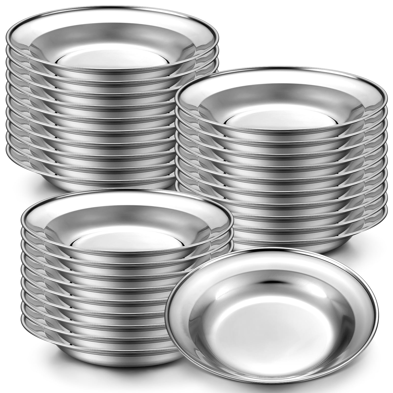 Photo 1 of Vesici 15 Pcs Stainless Steel Plates 8.6 Inch Camping Plates Large Silver Serving Platters Unbreakable Mirror Polish Round Dinner Salad Dessert Platters for Salad Meat Sushi Fruit