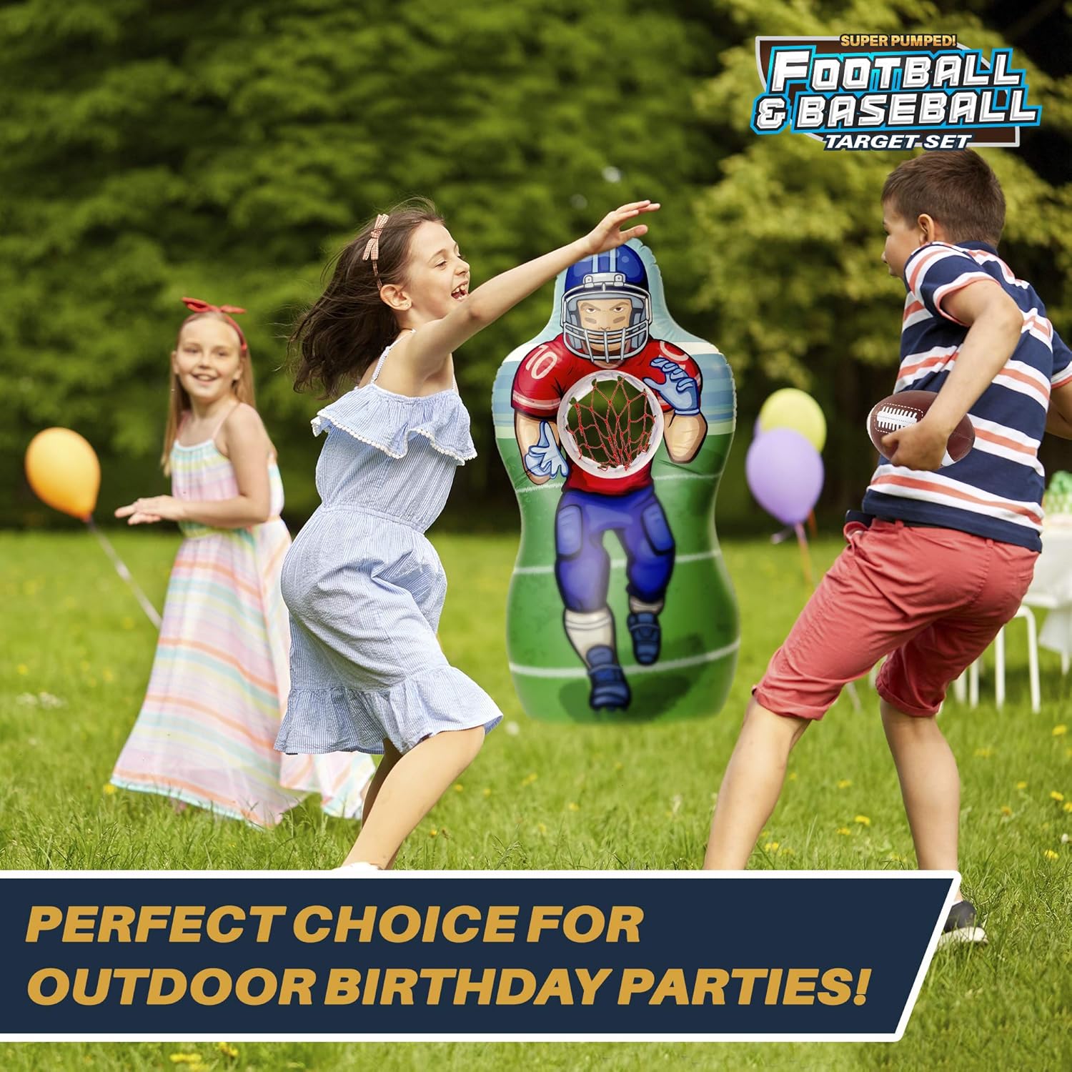 Super Pumped! Inflatable Double-Sided Baseball & Football Target Set | Blow Up Toy with Soft Football, Baseball & Inflatable Bat | Fun Toss Games for Indoor, Outdoor, Backyard & Party Favor | 5 Feet: Toys & Games