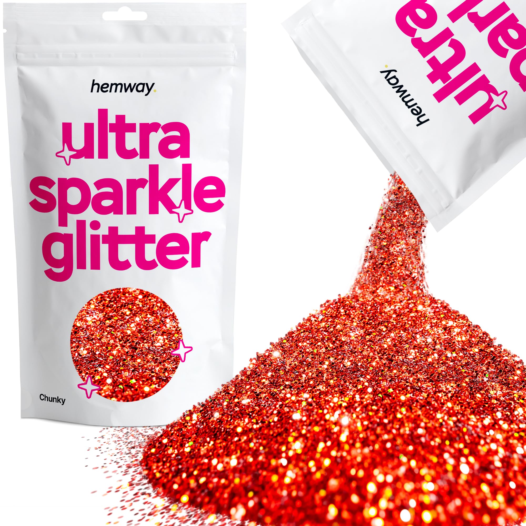 Hemway Ultra Sparkle Glitter Red Holographic 100g Chunky | Glitter for Arts & Craft, Makeup, Nail Art, Crafting, Card Making, Sparkle Decoration — image 1