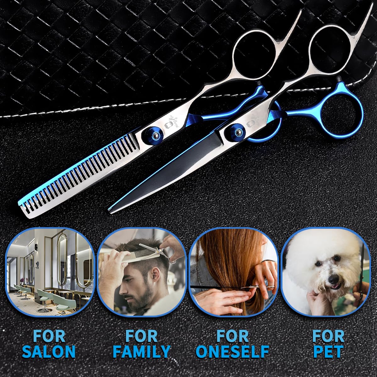 8 PCS Hair Cutting Scissors Kit,Black Blue Professional Home Hair Cutting Barber/Salon Thinning Shears,Hair Cutting Shears Hair Cut Blending Salon Scissor for Men Women Pet