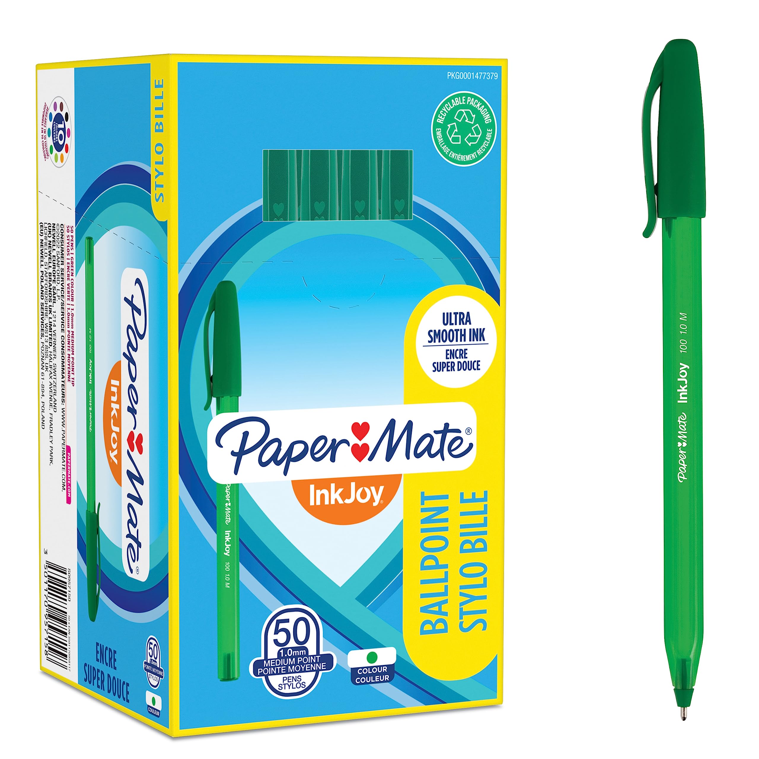 Paper Mate InkJoy 100ST Ballpoint Pens | Medium Point (1.0 mm) | Green | 50 Count