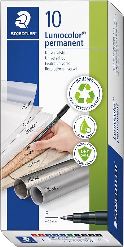 Staedtler 318 B10 Lumocolor Permanent Pen 0.6mm Fine Assorted 10