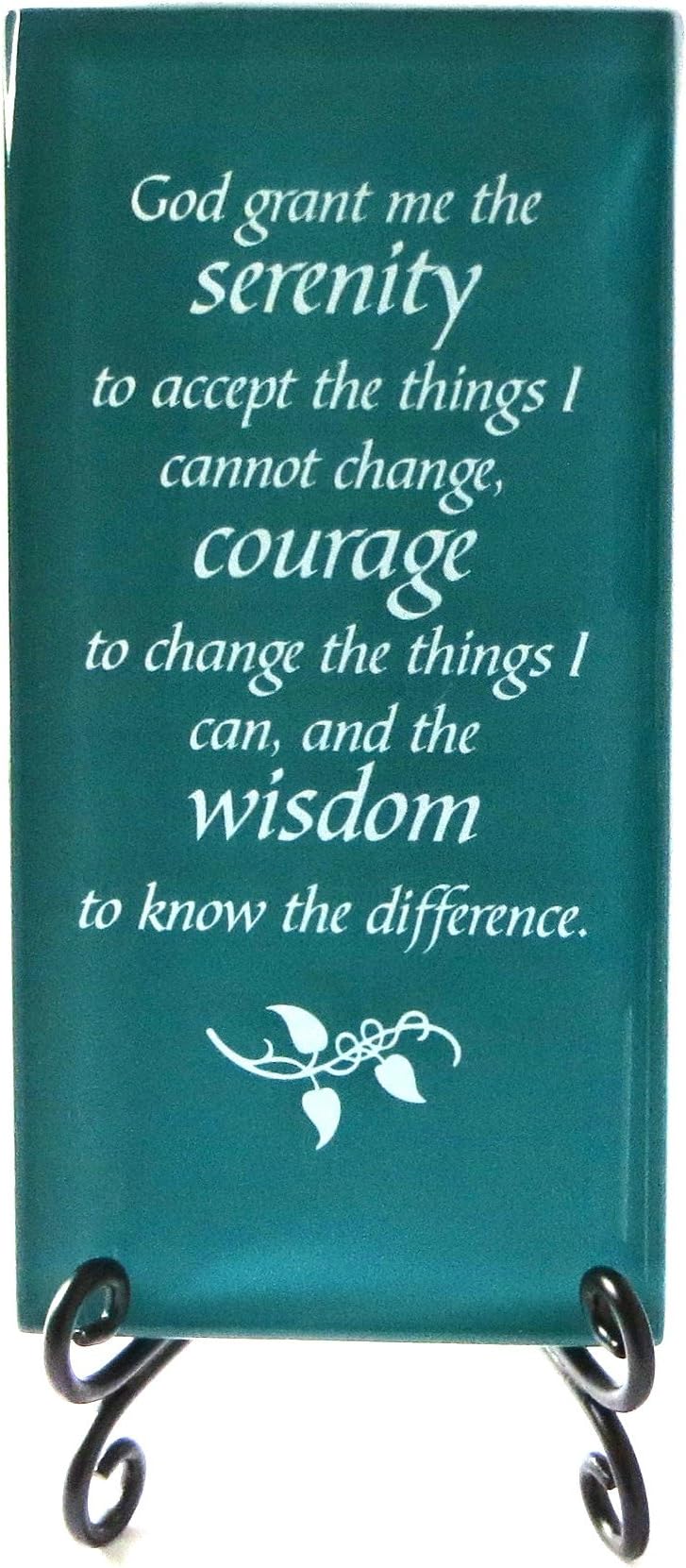 The Serenity Prayer Inspirational Glass Plaque. Encouraging and Centering Words To Empower. Includes a Folding Easel. By Lifeforce Glass. Dark Teal.