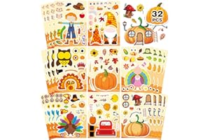 OTAITY 32 PCS Thanksgiving Stickers Make a Turkey Face Stickers for Kids, Make Your Own Thanksgiving Stickers DIY Turkey Games Crafts Stickers Autumn Fall Stickers for Party Favors Decorations Supplies
