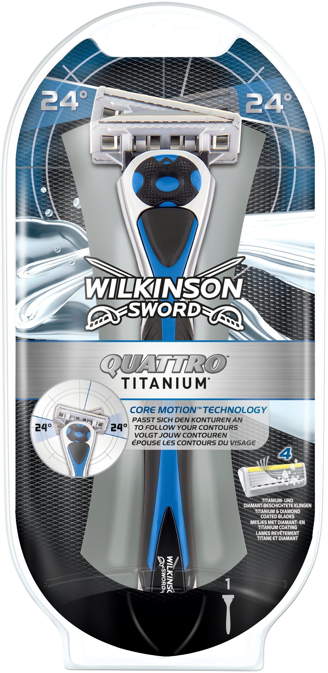 Wilkinson Sword Quattro Titanium Core Motion Shaving Razor with 1 Blade