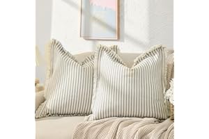 ZWJD Throw Pillow Covers 20x20 Set of 2 Striped Pillow Covers with Fringe Chic Cotton Decorative Pillows Square Cushion Covers for Sofa Couch Bed Living Room Farmhouse Decor