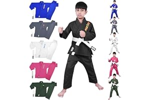 POZTEV Kids Brazilian Jiu Jitsu Gi for Kids BJJ Gi Youth Grappling Kimonos Preshrunk Lightweight Martial Arts Uniform