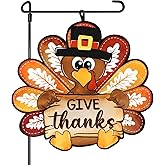 Thanksgiving Garden Flag Outdoor Decorations Turkey Yard Flag for Outside Double-Sided Printed, Large Fall Give Thanks Thankful Autumn House Banner Holiday Seasonal Decoration Pumpkin Maple Leaf