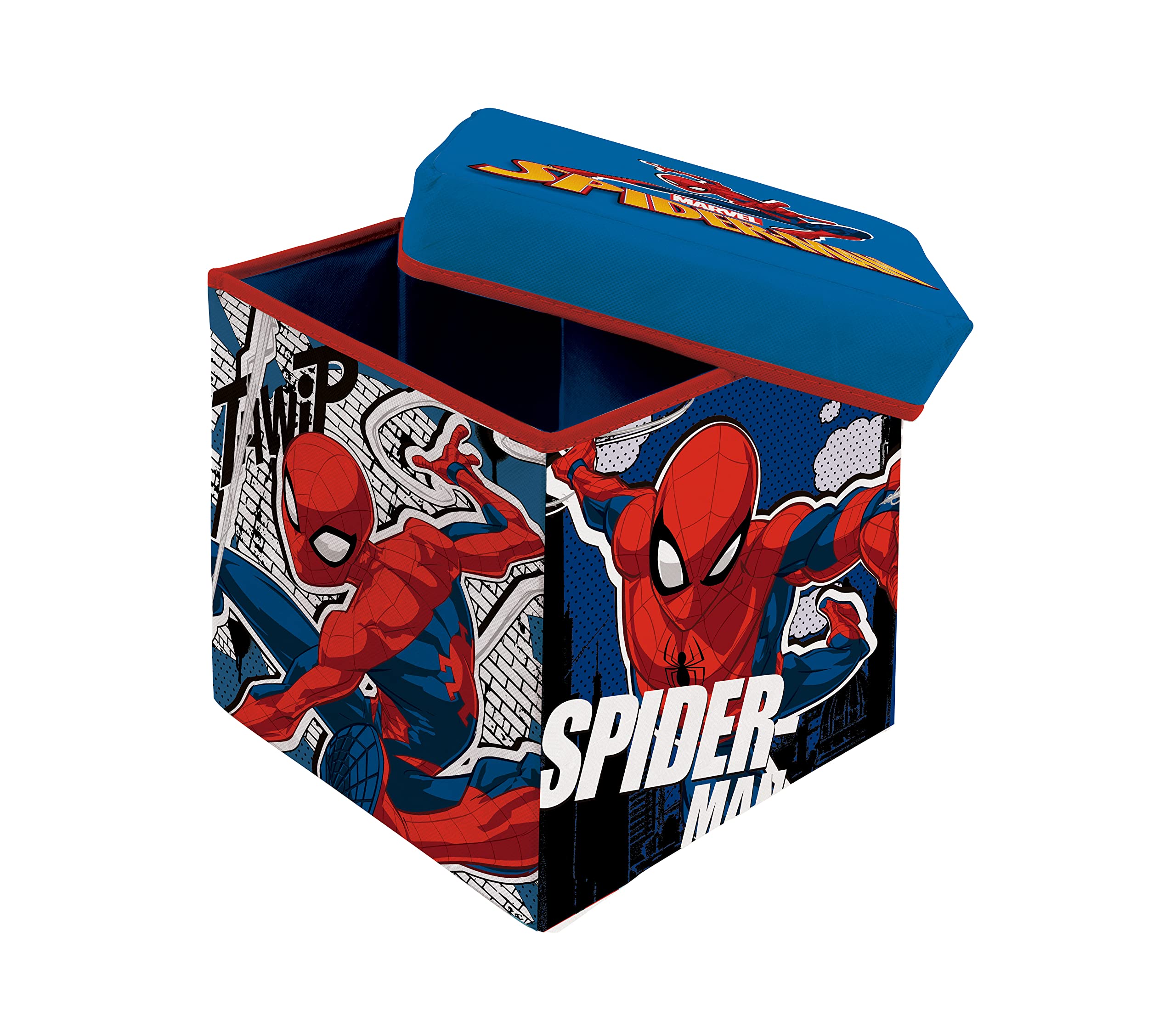 Superdiver - Storage Box and Stool Spiderman - Official Marvel License - 30x30x30 cm - Foldable Pouf with Padded Lid - Toy Organizer