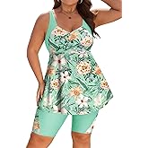 Arolina Plus Size Swimsuit for Women Two Piece Modest Tankini Full Coverage Tummy Control Bathing Suits with Shorts