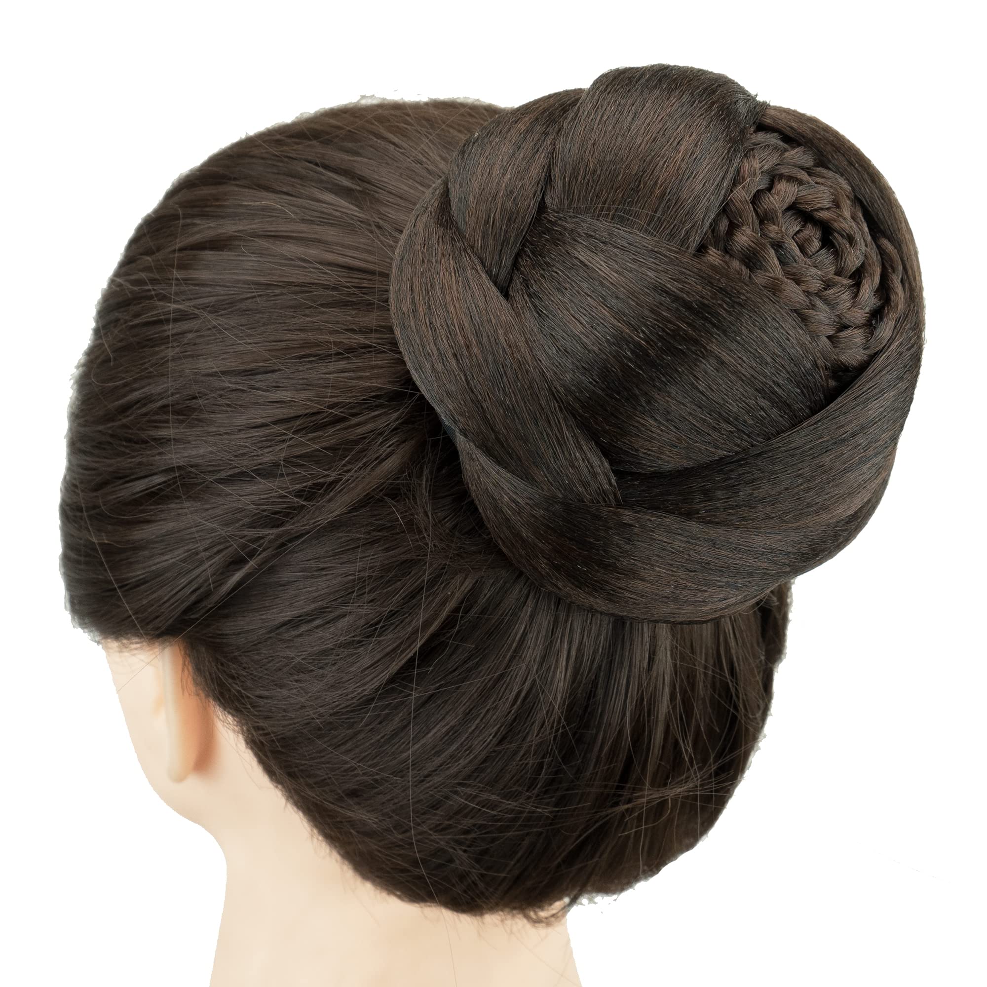 IMISSU Dancer Braided Chignon Hair Cover Donut Hairpieces Scrunchie Hair Bun Wig Updo on Wedding Party (M4 Chocolate Brown)