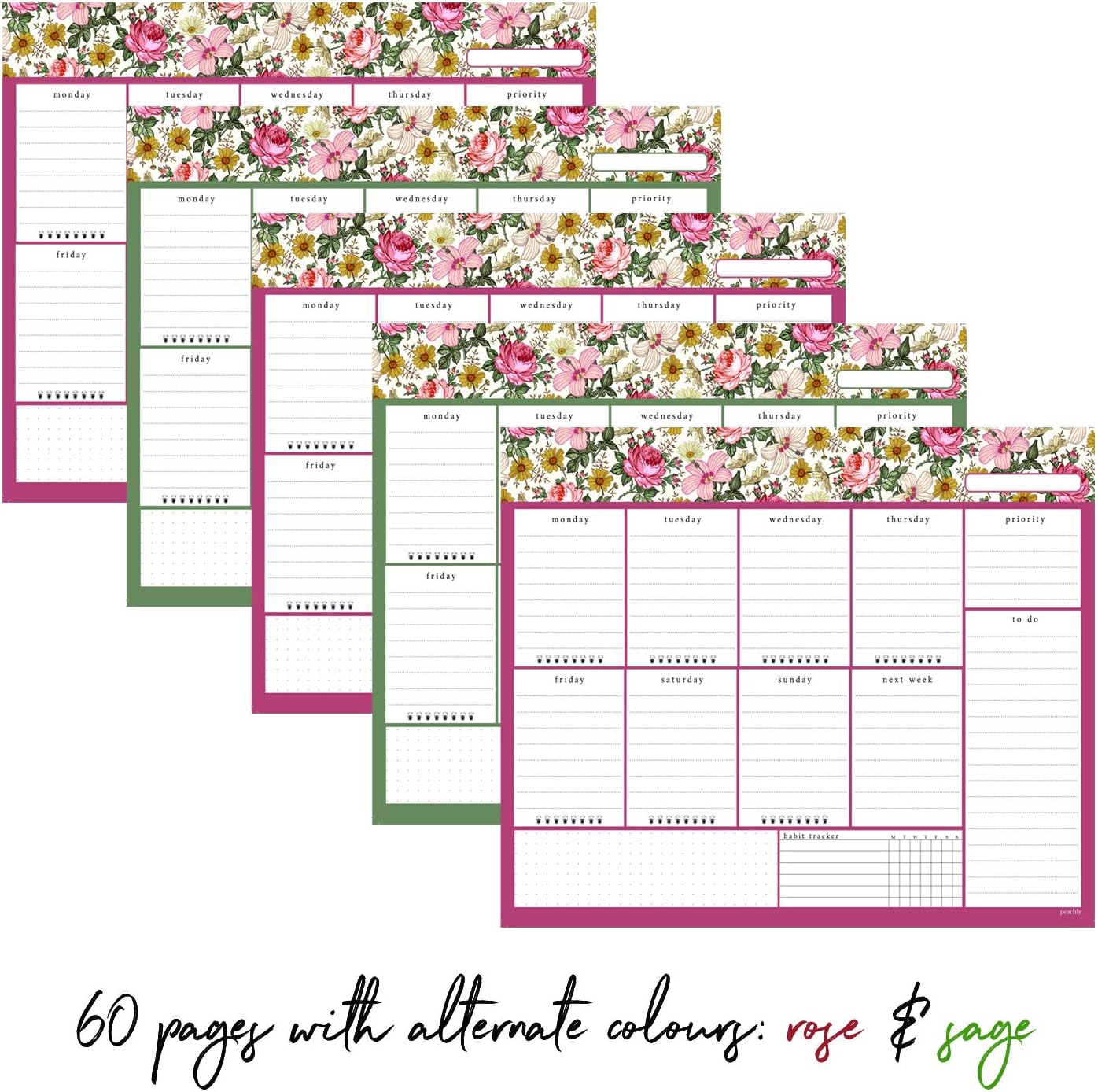 Undated Weekly Desk Planner Pad - 52 Pages Weekly Notepad with To Do List and Habit Tracker, Pink, 8.5 inches X 11 inches - Image 4