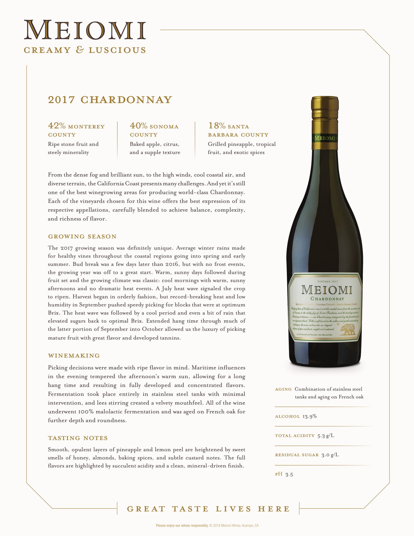 Meiomi Chardonnay, White Wine, 750 mL bottle Winesty