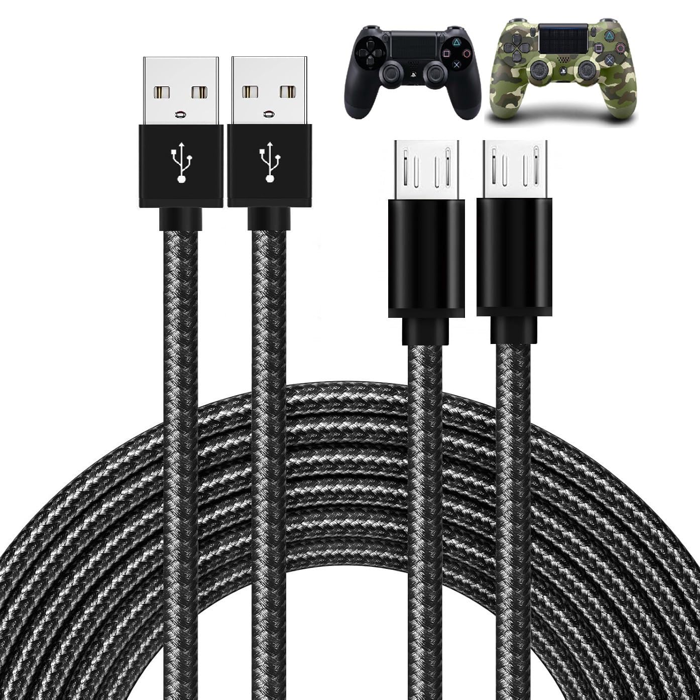 Photo 1 of FWCLO PS4 Controller Charger Charging Cable, 2 Pack 10ft Extra Long PS4 Charger Cord for PlayStation-4,PS 4 Slim/Pro,Dualshock 4,X-Box One S/X Controller,Fire Stick,Game Accessories,for Fire Kindle