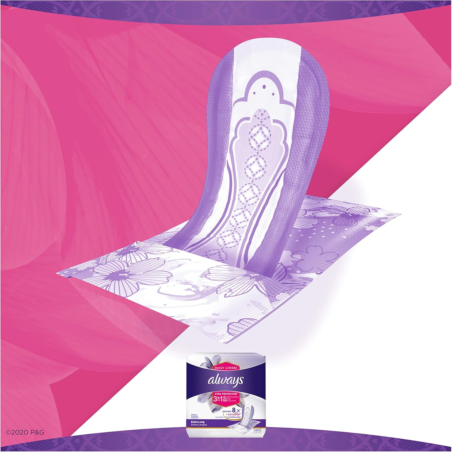 Always Xtra Protection 3-in-1 Daily Liners Extra Long with Leakguards, 144 Count, Unscented, (3 Packs of 48 - 144 Count Total): Health & Personal Care