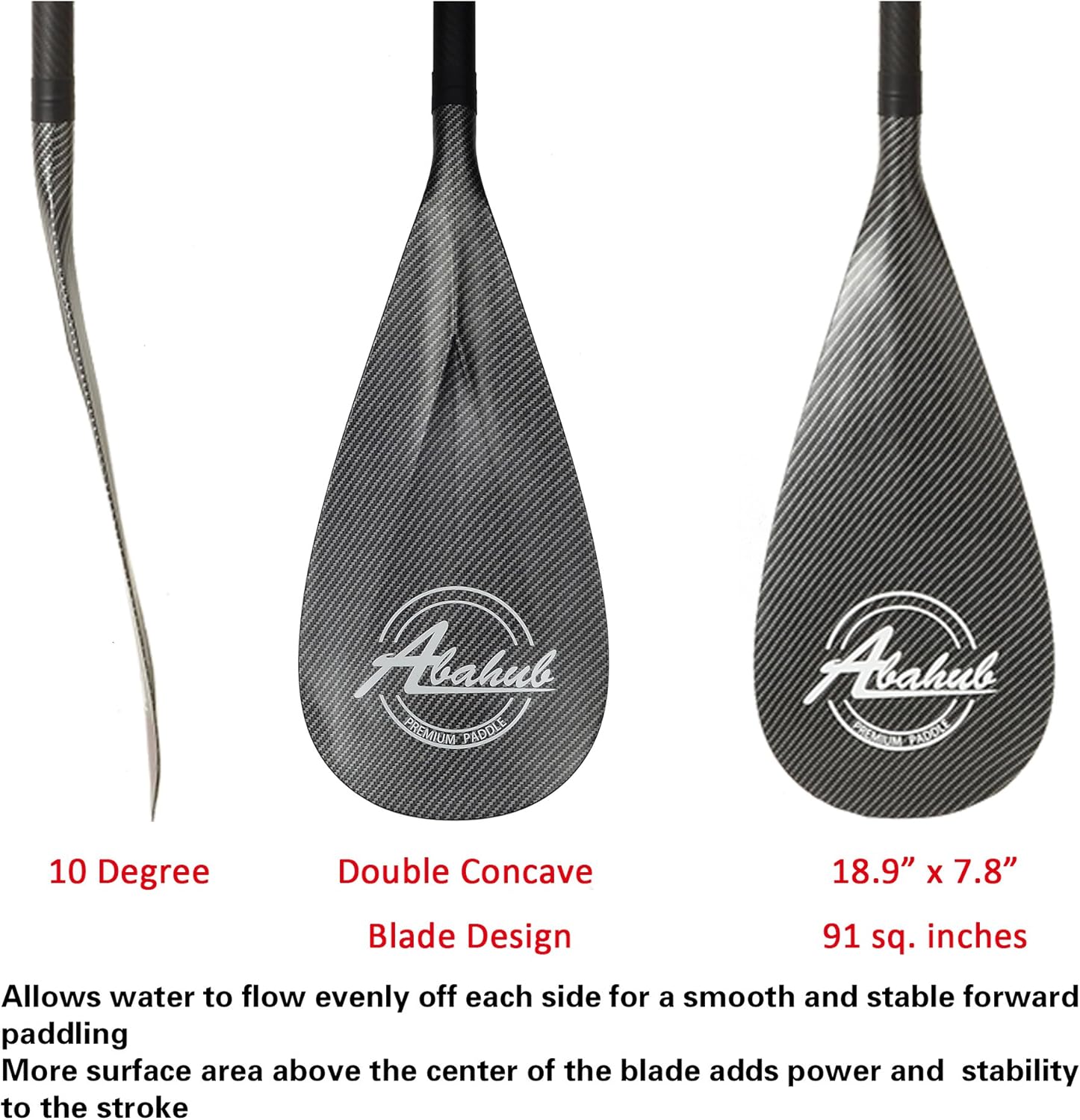 Abahub 3Piece Adjustable Carbon Fiber SUP Paddle Carbon Shaft Carrying Bag for Stand Up