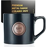 Onebttl Poppy Gifts for Fathers Day, Grandfather Coffee Mug with Golden Badge, 15oz/450ml Ceramic Mug - Best Poppy Ever