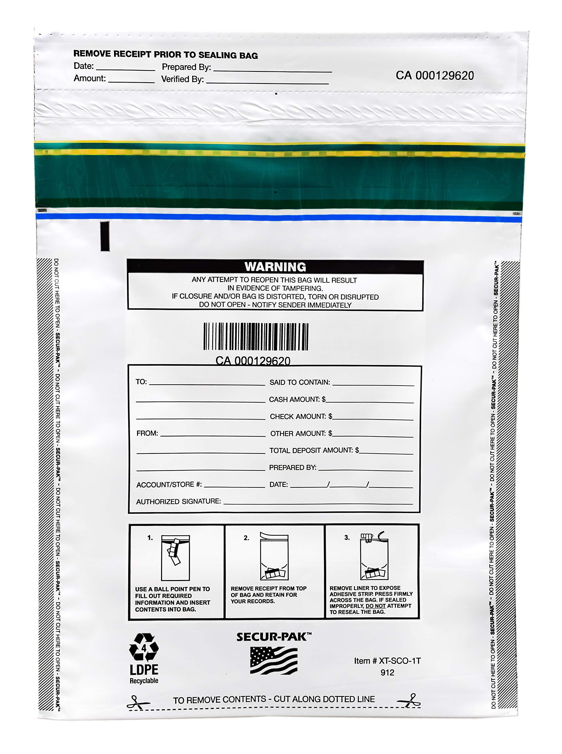 Secur-Pak Deposit Bags - Pack of 100 - Bill Capacity, 1,000 - Premium, Level 4 Security Tamper Evident, White Security Bags - Self Sealing, Opaque 2.5 Mil Plastic - 9" x 12" - SECUR-PAK