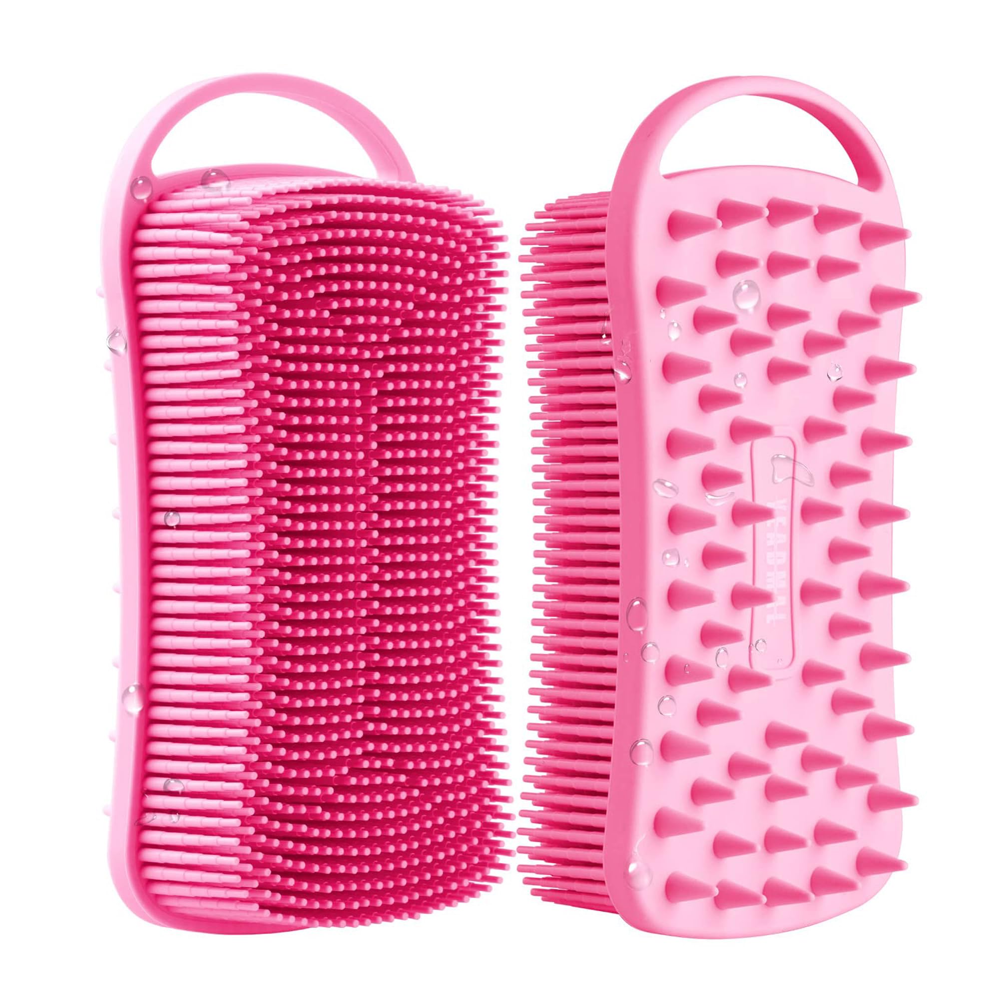 YEADMAL Dual-use Silicone Body Scrubber with Scalp Massage Shampoo Brush Exfoliating Bath Body Brush Gentle Silicone Shower Scrubber, Lather Well for Shower Gel/Soap/Body Wash (Pink)