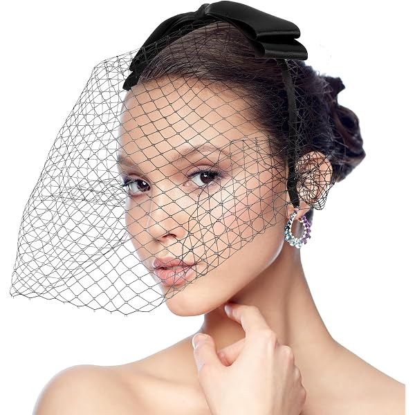 Kefley Black Birdcage Veil Headband with Rhinestones  display picture 3
