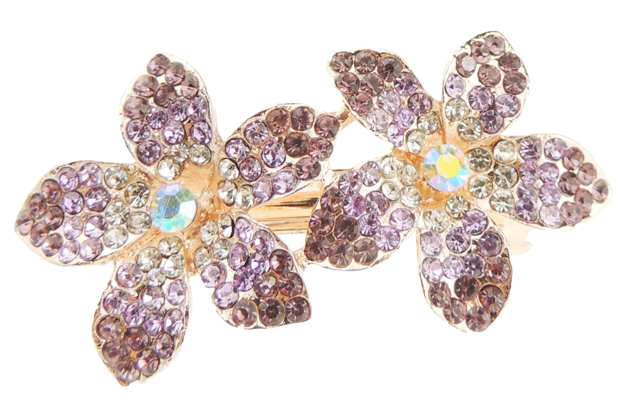 Sparkly Womens Girls Crystal Rhinestone Diamante Wedding Bridal Party Evening Ponytail Fine Hair Accessories Occasion Barrette Hairpin Grip French Metal Spring Clip Floral Flower Gold Tone (Purple)