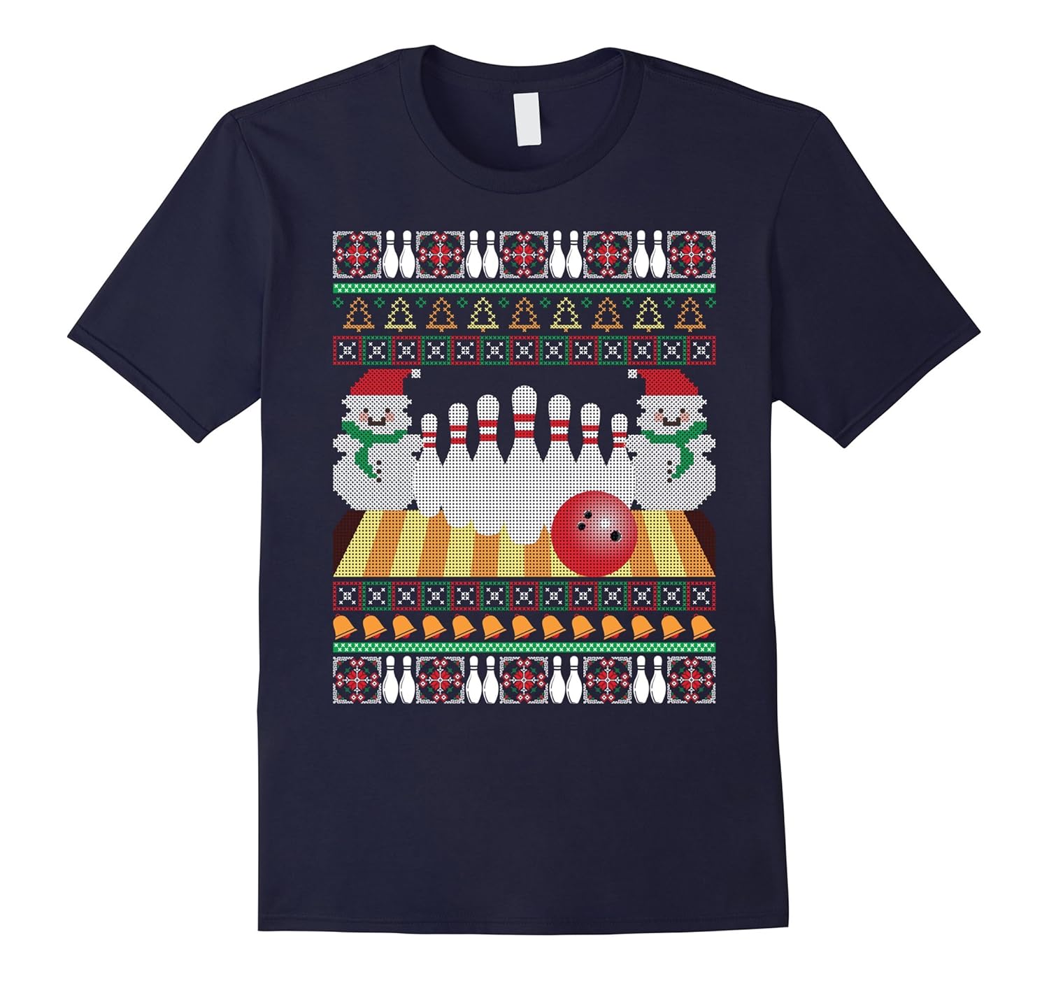 Bowling Ugly Christmas Sweater Funny Holiday T-Shirt-Rose