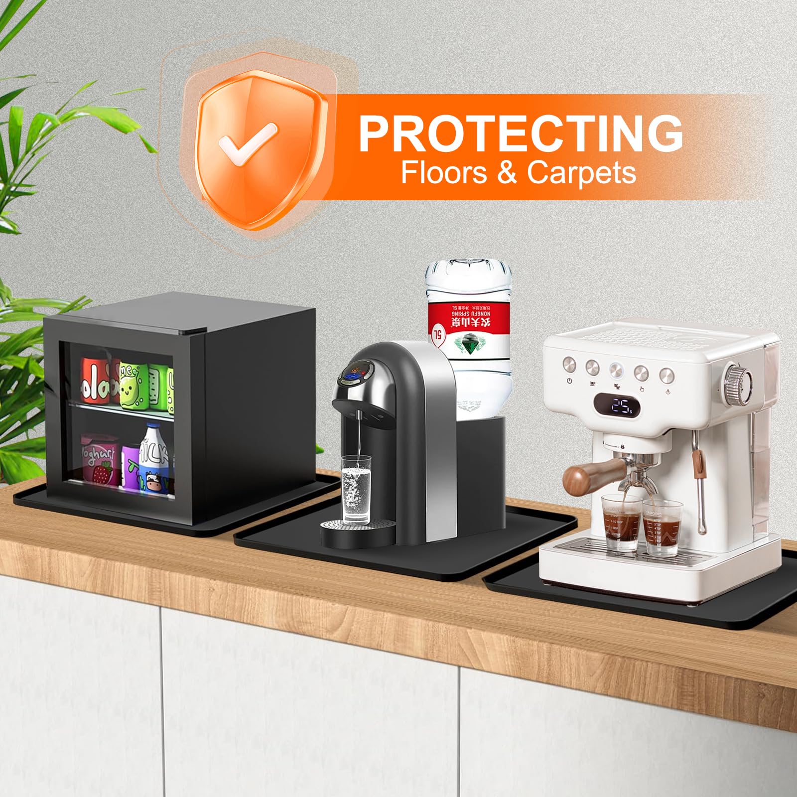 Mini Fridge Mat, 19.7x19.7x0.6 Inch Non-Slip Thick Under Refrigerator Silicone Mat, Leak-Proof Washer Drip Tray for Carpet Floor Protection, Black