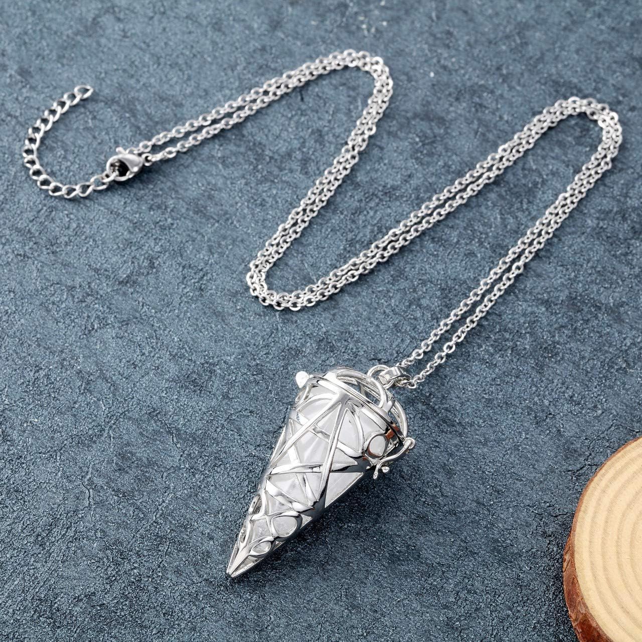 JOVIVI Clear Quartz Reiki Healing Crystal Locket Pendant Necklace Gemstone Hexagonal Pointed Necklace Pendulum Dowsing Divination Jewellery for Women - Image 3