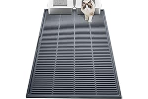 PetNova Extra Large Litter Mat: XL 39"x29" Silicone Waterproof Groove Design Litter Trapping Mat Easy to Clean for Multiple-Cats - Jumbo Non-Slip Cat Box Rug for Floor (Black)