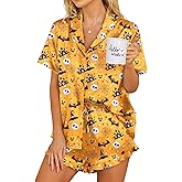 Ekouaer Womens Satin Pajamas Set Button Down 2 Piece Silk Pjs Shorts Set Ruffle Lingerie Notch Collar Sleepwear