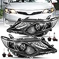 JSBOYAT Fit for 2012 2013 2014 Toyota Camry Headlight Assembly Replacement SE/L/LE/XLE/Hybrid Projector Driver Passenger Side(Black Housing with Clear Reflector) with bulbs
