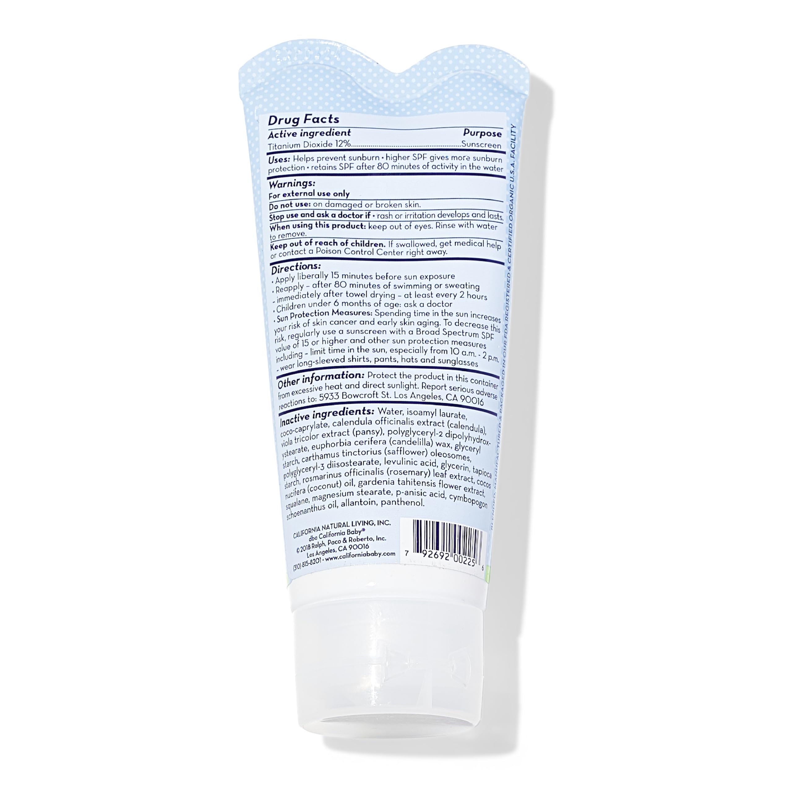 California Baby Everyday SPF 30+ Sunscreen | Mineral Based | Titanium Dioxide | Travel Size Baby Sunscreen for Face + Body | Floral Scent | 2.9oz