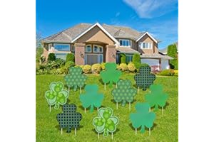 PHYLENCE 10 Pieces St. Patrick's Day Decorations Outdoor Yard Garden Porch Lawn Sign - 5 Assorted Shamrock Design 12.6 x 11 Inches Large Green Clover Signs with Stakes for Saint Patrick Irish Theme Party Favor