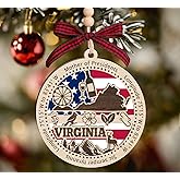 BurkeDesign Virginia State Wooden Ornament - States Christmas Ornaments - Va State - Moving to Virginia Gift - First Christmas to Va - 2 Layer Ornament Wooden 4Inch
