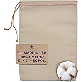 Celestial Gifts Muslin Bags - 100% Cotton Drawstring Bags Medium 50pcs, 5x7, Reusable Tea Bags, Jewelry Gift, Spice and Pouch Gift Sachet Bags - Made in USA - (Red Hem and Orange Drawstring)