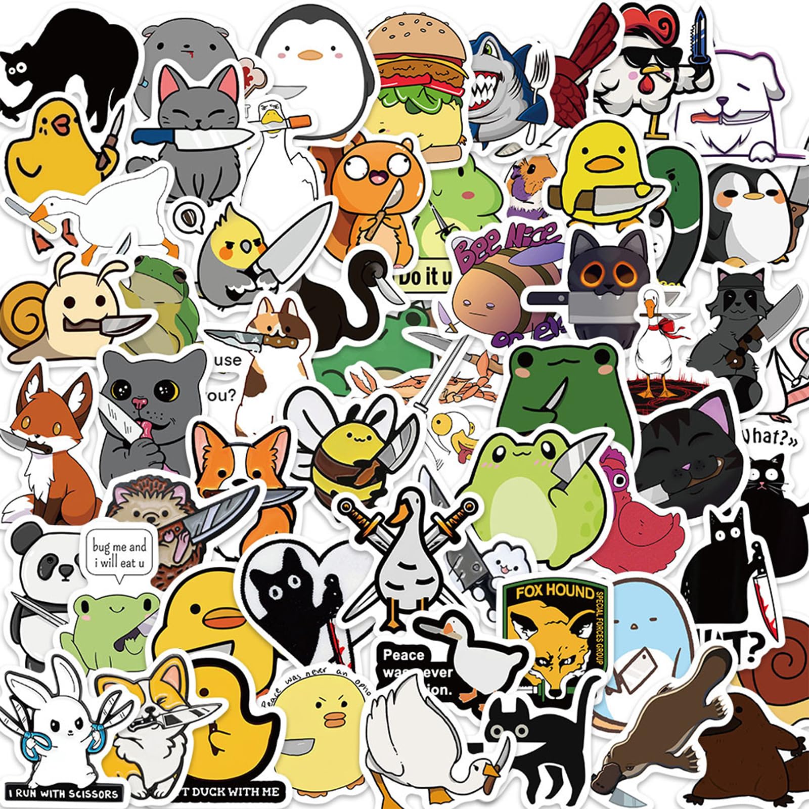 50Pcs Funny Animal Stickers, Personalized Kids Stickers for Water Bottle, MacBook, Car, Bumper, Luggage, Laptop,Waterproof Animal Stickers for Adults Teens Boys Girl,Animal Gift Labels Sticker.