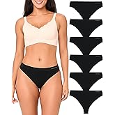 BAMBOO COOL Women's Thongs Seamless Moisture-Wicking Breathable Underwear High Stretchy Mid Waisted Panties Tagless 6 Pack