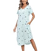 PNAEONG Women Short Sleeve Long Nightgown Soft Cotton Sleepwear Nightshirts Loungewear with Pockets