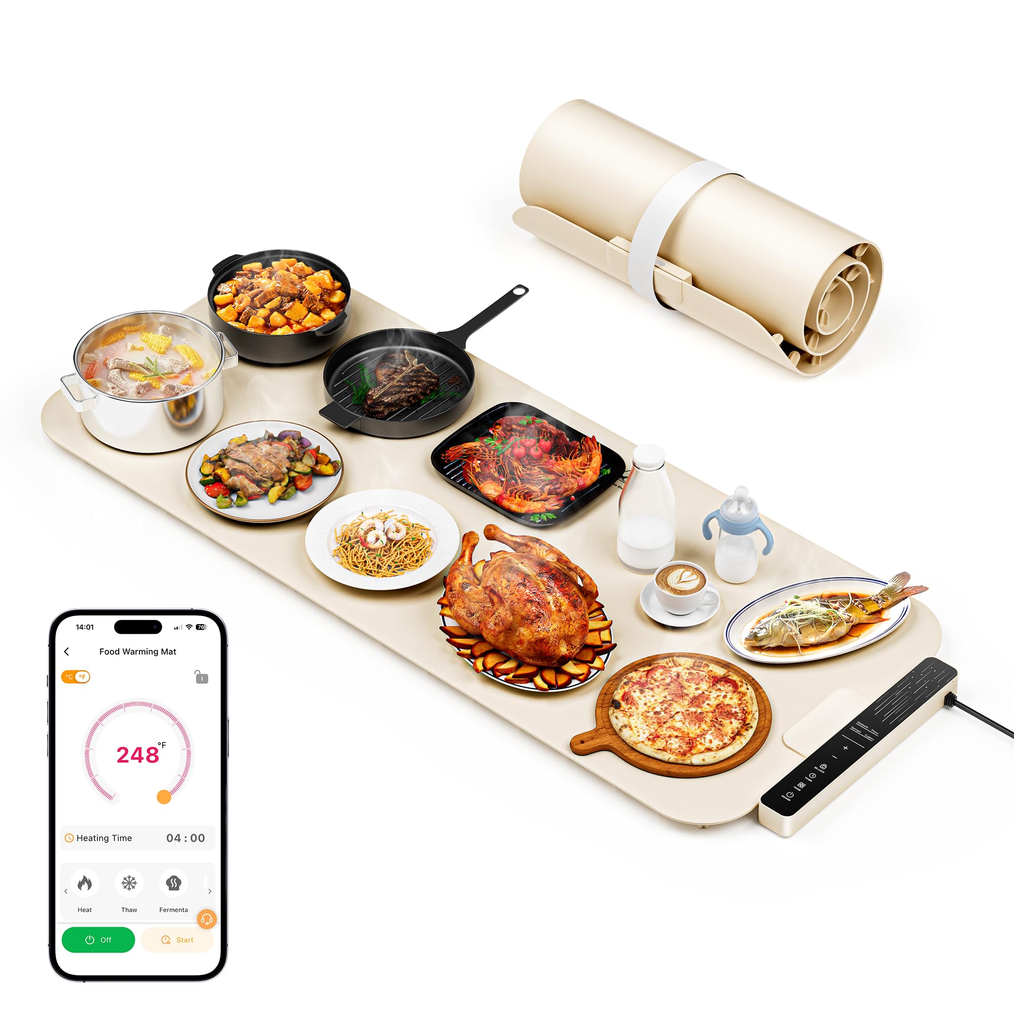 Photo 1 of Vabaso Extra Large Food Warming Mat with APP, 37"x15" DIY Temperature & Timer Settings, Heats in 5s, Electric Warming Tray with Child Safety Lock, Warming Mat for Food & Countertop - Kosher Certified