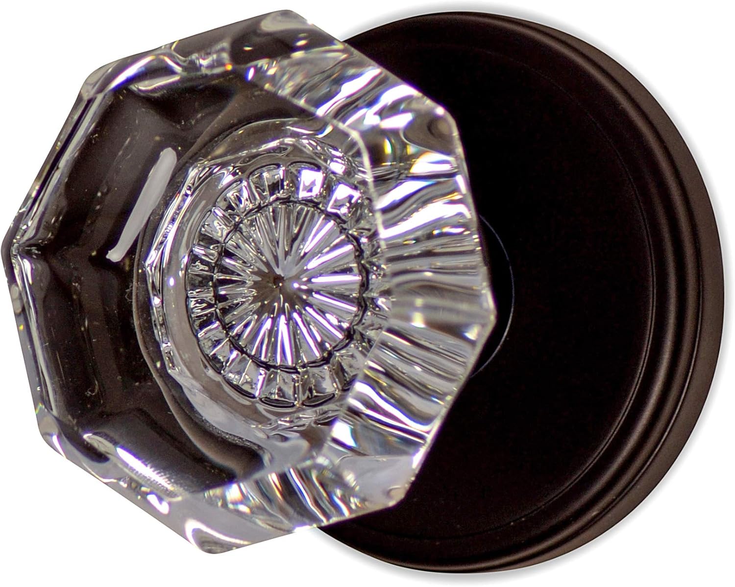 Octagon Crystal Door Knob with Flat Black Classic Plate (Passage (Hall
