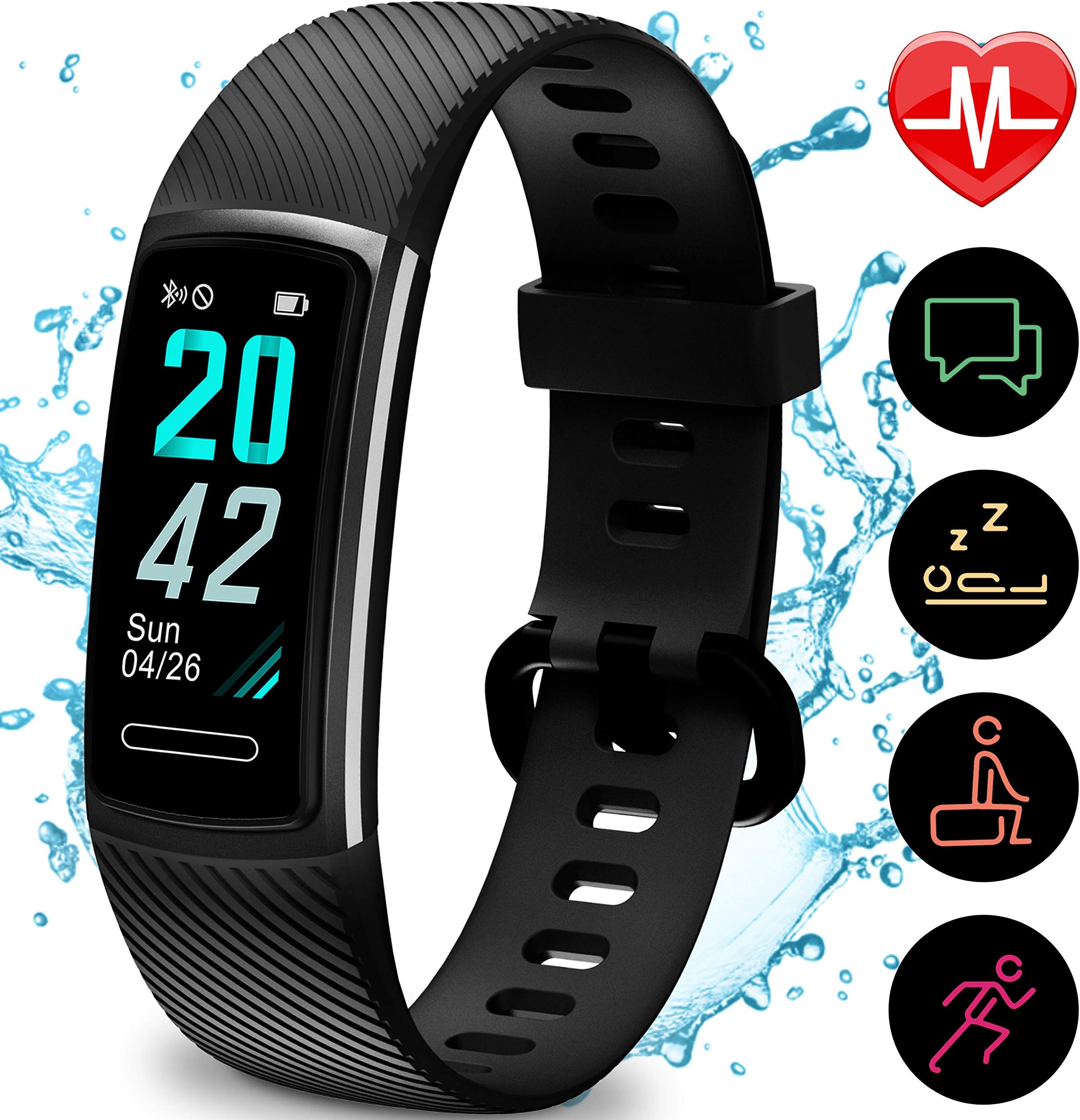 Yemo Updated 2019 Version Fitness Tracker HR, Activity Trackers Health Exercise Watch with Heart Rate and Sleep Monitor, Smart Band Calorie Counter, Step Counter, Pedometer Walking (Black)