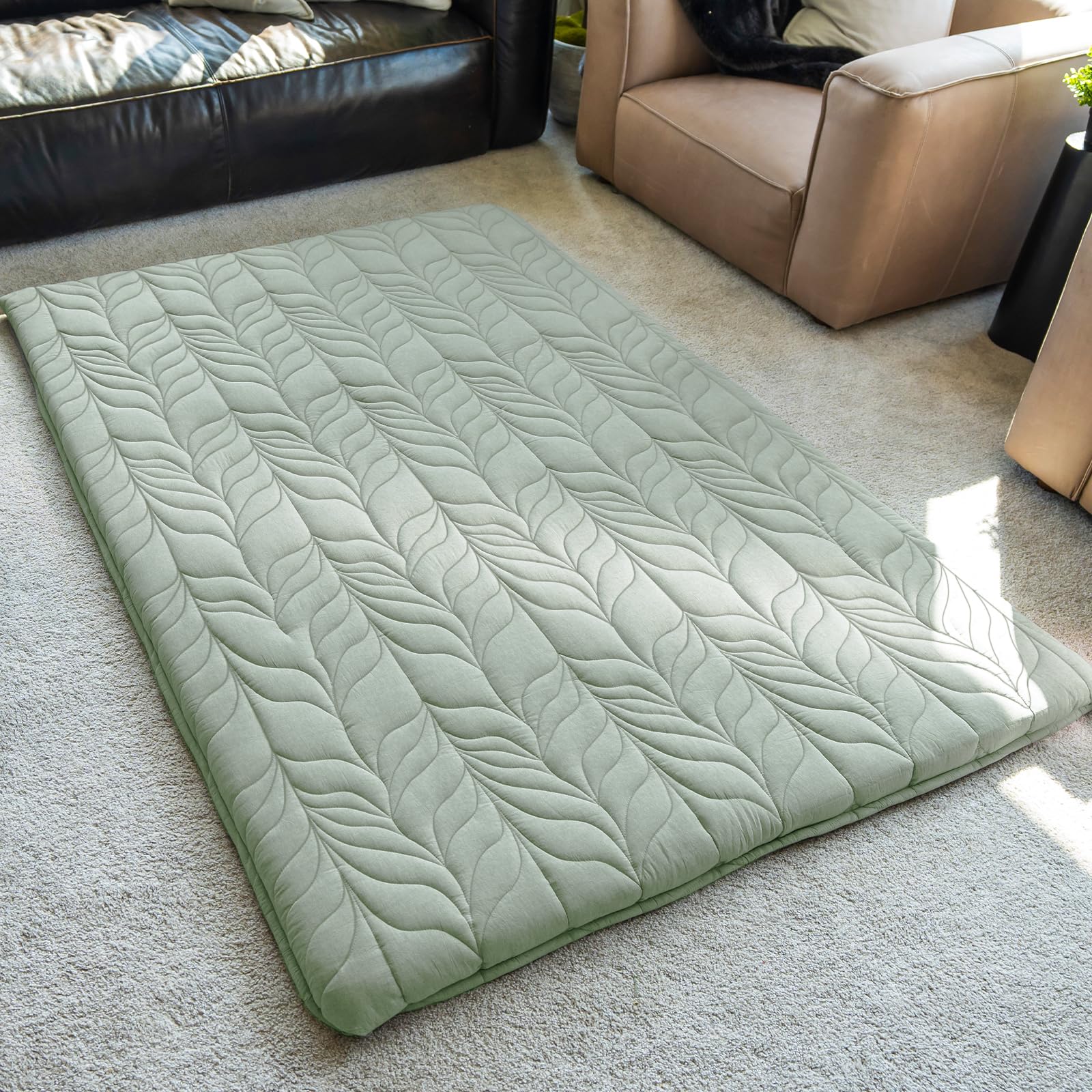 Photo 1 of ZonLi Japanese Floor Mattress Futon Mattress Twin Size, Thicken Roll Up Tatami Mat w/ 100% Cotton Washable Cover, Portable & Foldable Floor Bed Mattress for Sleeping, Dormitory, Adult Kids, Green