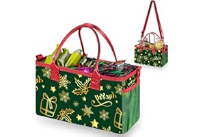 DOOHALO Small Merry Christmas Gift Carry Storage Tote Case with Handle Crossbody Reusable Presents Fabric Packing Bag