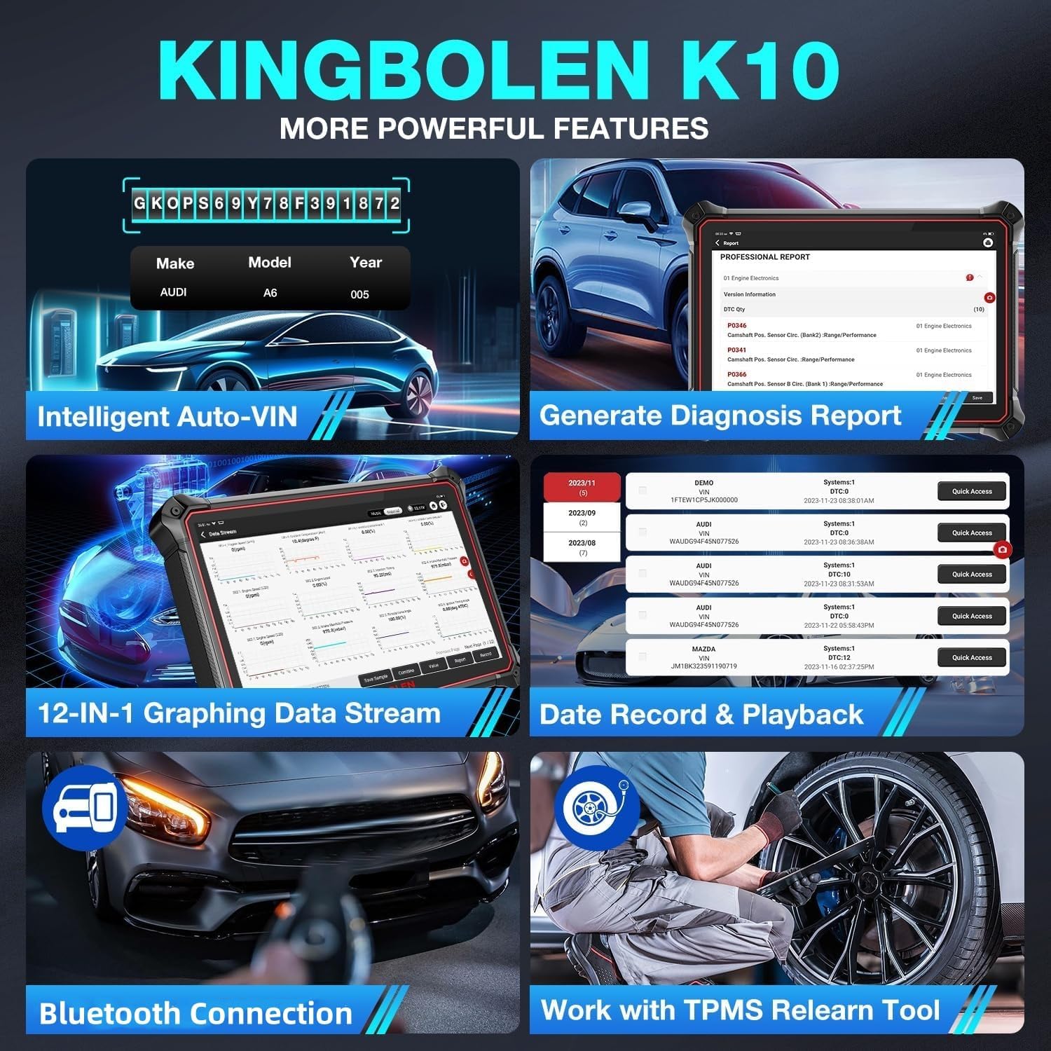 KINGBOLEN K10 Bi-Directional Scanner Full Systems Diagnostic Scan Tool, Topology Graph, 41+ Resets, ECU Coding, ADAS Calibration, FCA AutoAuth, 2 Years Fr-ee Update 10