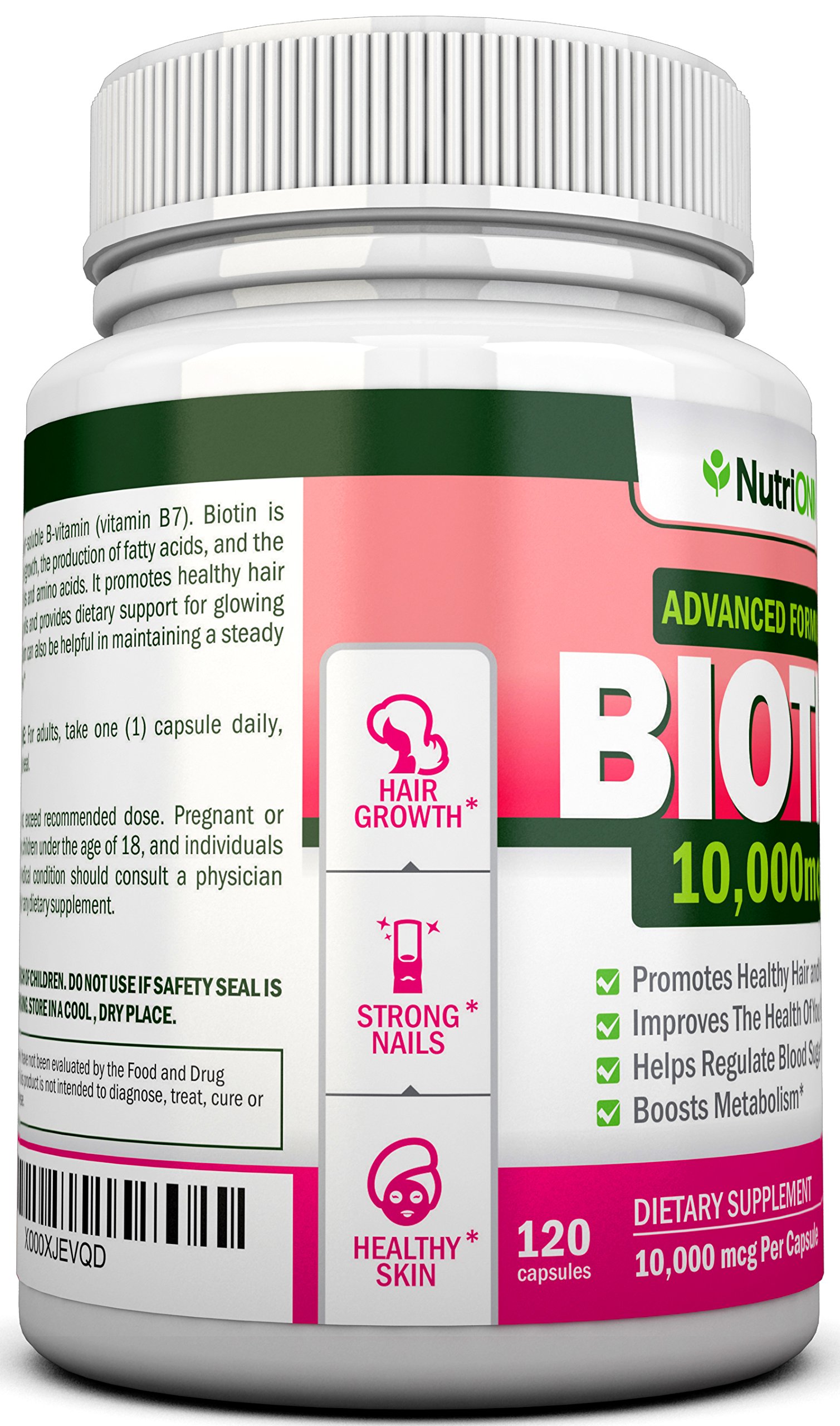 BIOTIN 10,000 MCG 120 Capsules Designed for Hair Growth, Strong