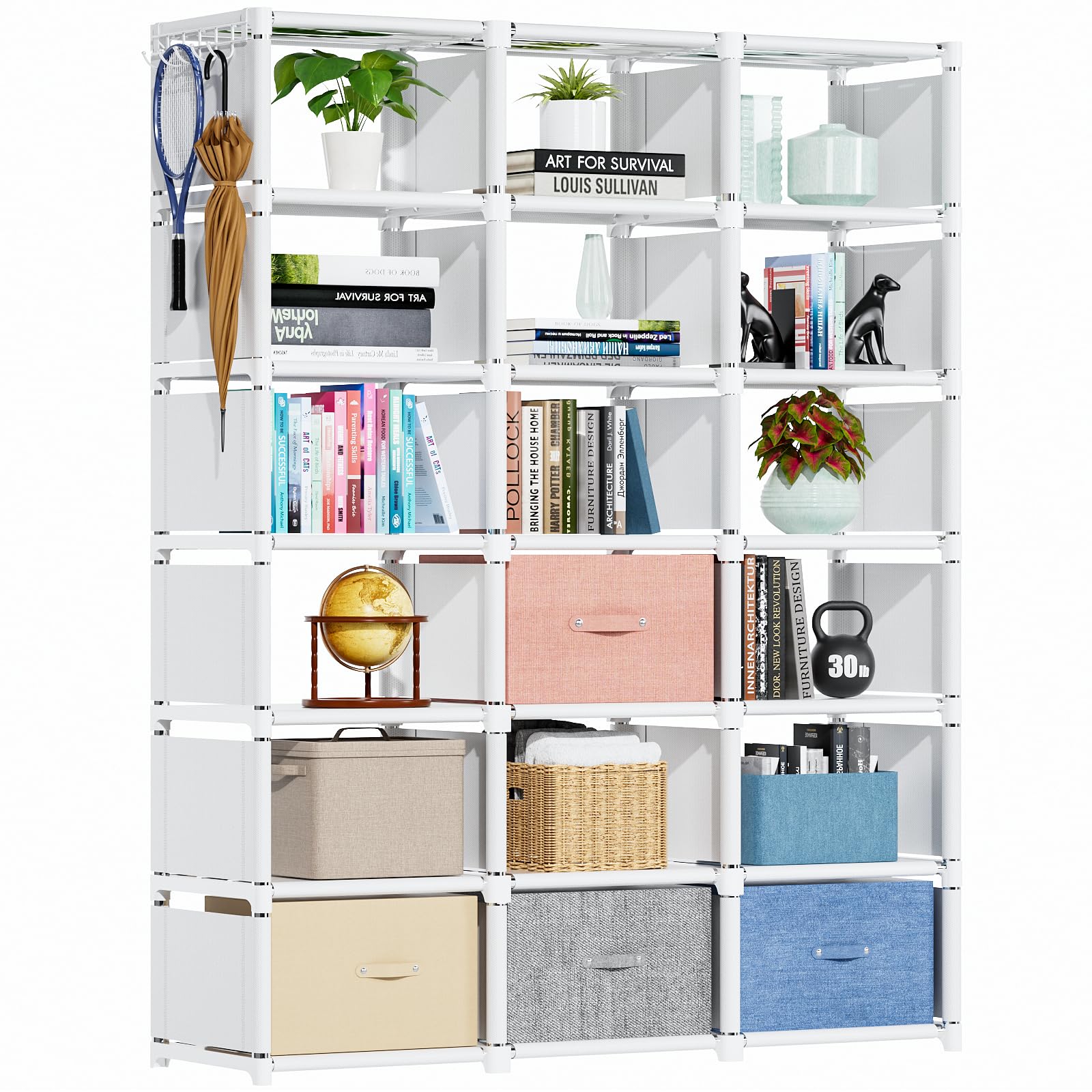 Photo 1 of Mavivegue Book Shelf, 18 Cube Storage Organizer, DIY Bookcase, Metal Cube Bookshelf, Tall Book case for Bedroom, Living Room, Office, Closet Storage Organizer, Black Cubicle Storage Rack-White