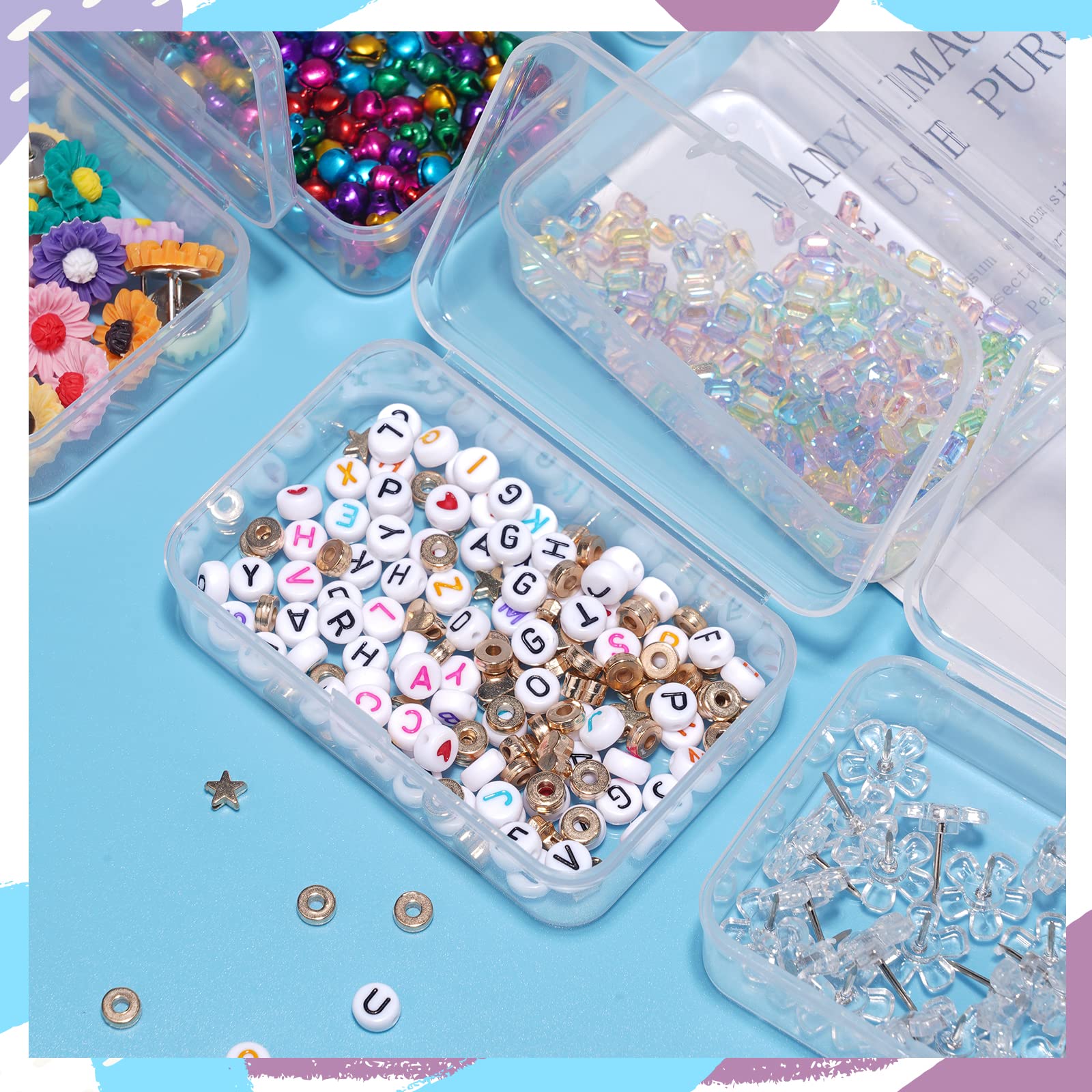 ISKYBOB 6 Packs Rectangle Small Clear Plastic Storage Containers Box Case with Hinged Lid Crafts Organizer for Crayons, Bobby Pin, Beads(3.4 x 2.2in)