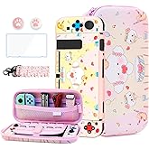 HYPERCASE Cute Little Elf Compatible with Nintendo Switch Accessories Bundle Kit, with Portable Switch Carrying Travel Case, Pink Switch Cover Skin, Screen Protector, Shoulder Strap & 2 Thumb Caps